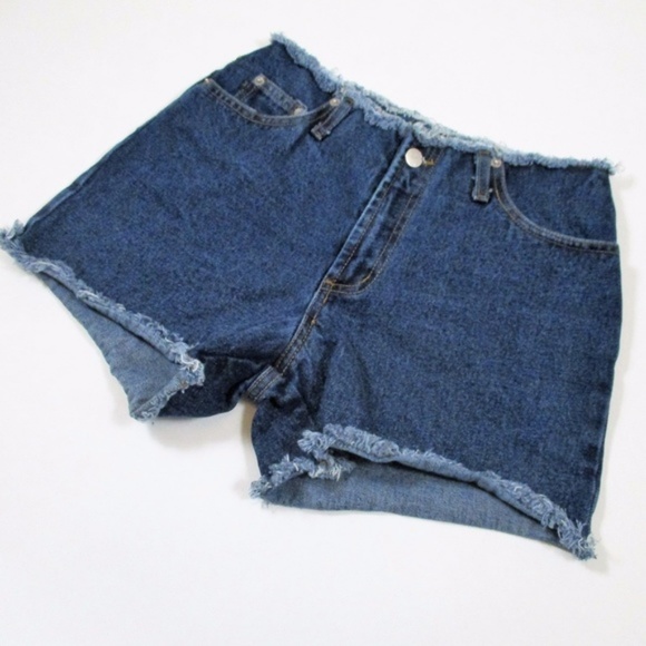 Retro High Rise Jean Shorts Frayed Detailing - Picture 2 of 7